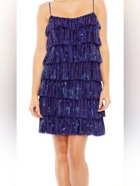 Mac Duggal Beaded Strap Sequin Ruffle Mini Dress Sz 6 Nwt